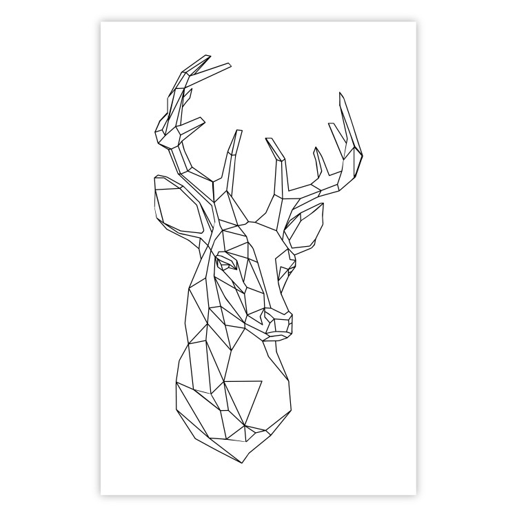 Wall Poster Geometric deer - black line art with a horned animal and white background 114803