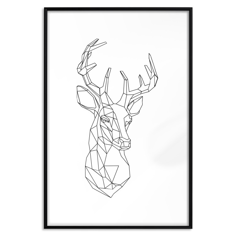 Wall Poster Geometric deer - black line art with a horned animal and white background 114803 additionalImage 26