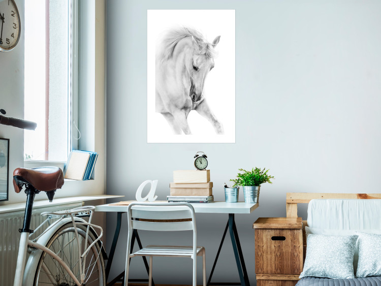 Wall Poster White Horse - black and white sketched portrait of a majestic animal 116503 additionalImage 2