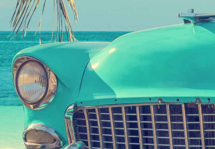 Poster Buenos días - blue retro car against a backdrop of palm trees and blue sky 116803 additionalImage 10