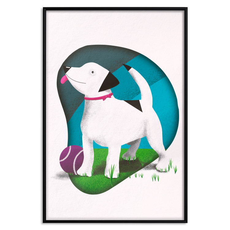 Poster Dog and Ball - colorful composition for children with a puppy on the grass 118703 additionalImage 18