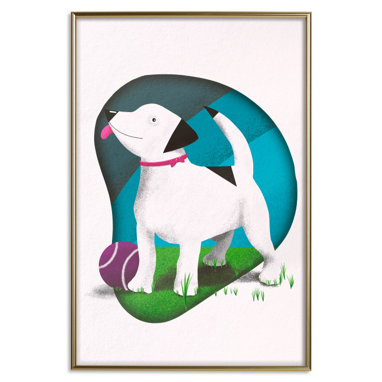 Poster Dog and Ball - colorful composition for children with a puppy on the grass 118703 additionalImage 16