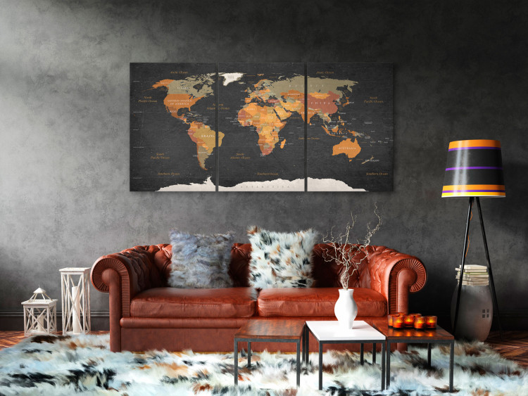 Canvas Print World Map: Secrets of the Earth (3 Parts) 122203 additionalImage 3