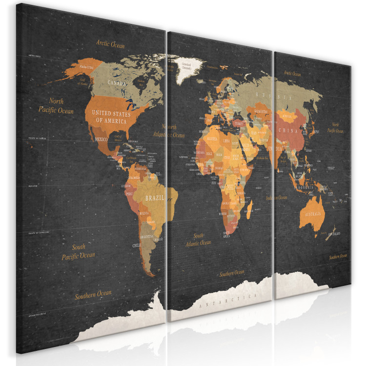 Canvas Print World Map: Secrets of the Earth (3 Parts) 122203 additionalImage 2