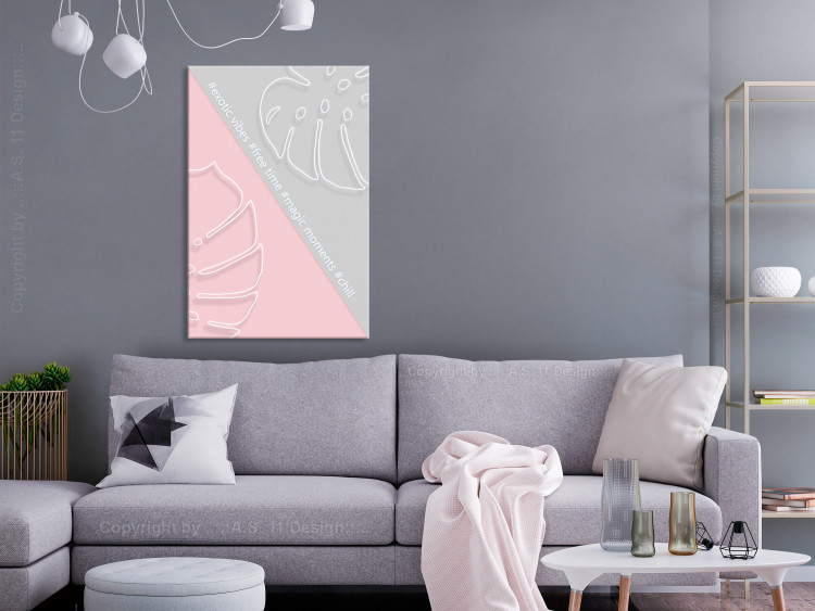 Canvas Art Print Leaves on a twill - pastel illustration with monstera and inscriptions 122903 additionalImage 3