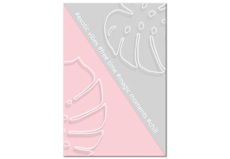 Canvas Art Print Leaves on a twill - pastel illustration with monstera and inscriptions 122903