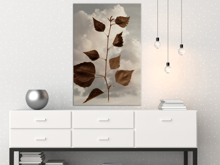 Canvas Autumn twig against the sky - botanical motif with white clouds 123603 additionalImage 3
