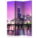 Room Divider Screen Purple Melbourne (3-piece) - skyscrapers against a purple sky 124203