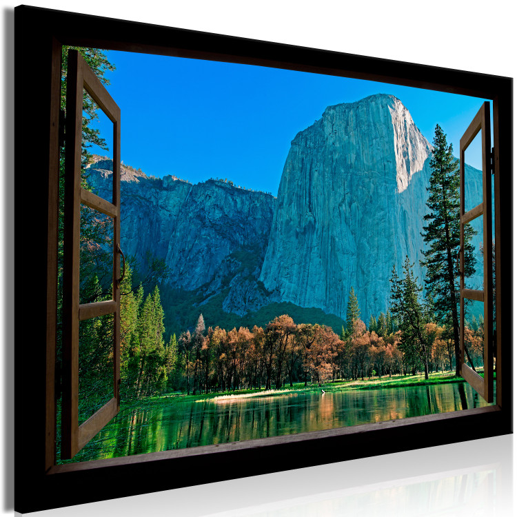 Canvas Art Print Open window mountain view - mountain landscape seen from house depth 125003 additionalImage 2