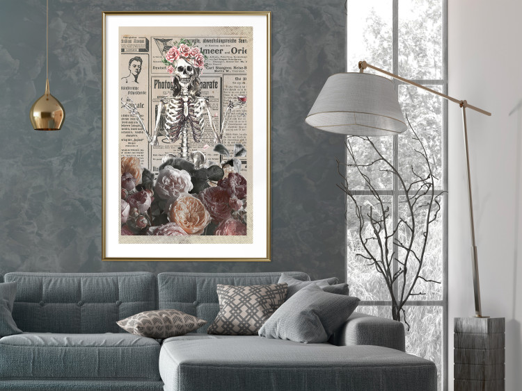 Poster Death and Wine - abstraction with character among flowers and text in the background 129103 additionalImage 13
