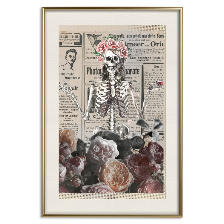 Poster Death and Wine - abstraction with character among flowers and text in the background 129103 additionalImage 20