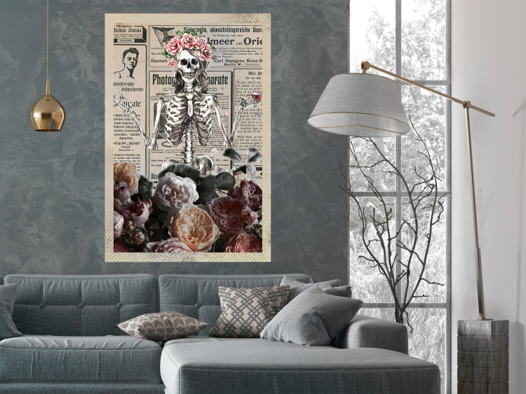 Poster Death and Wine - abstraction with character among flowers and text in the background 129103 additionalImage 4
