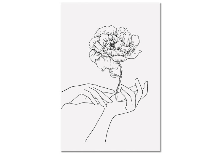 Canvas Art Print Gentle Touch (1-piece) Vertical - black and white lineart of hands 131903