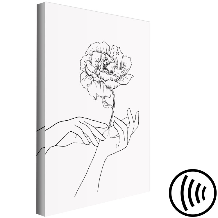 Canvas Art Print Gentle Touch (1-piece) Vertical - black and white lineart of hands 131903 additionalImage 6