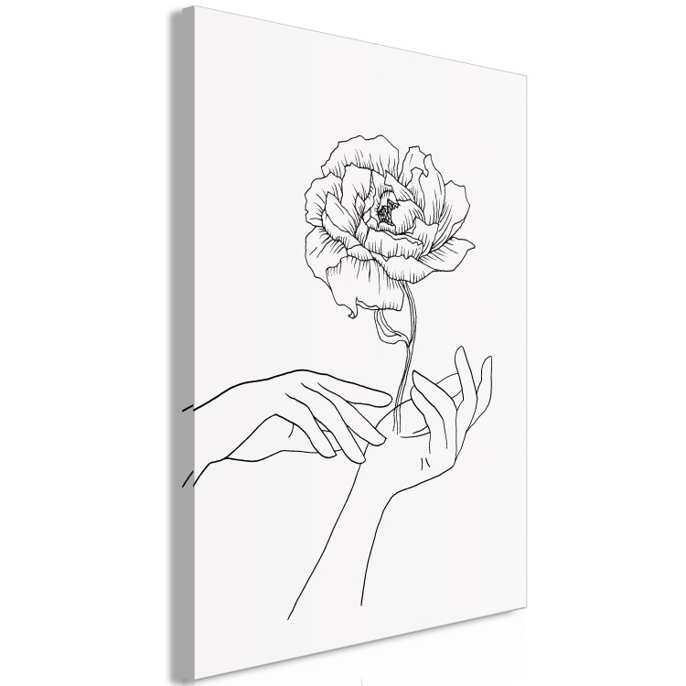 Canvas Art Print Gentle Touch (1-piece) Vertical - black and white lineart of hands 131903 additionalImage 2