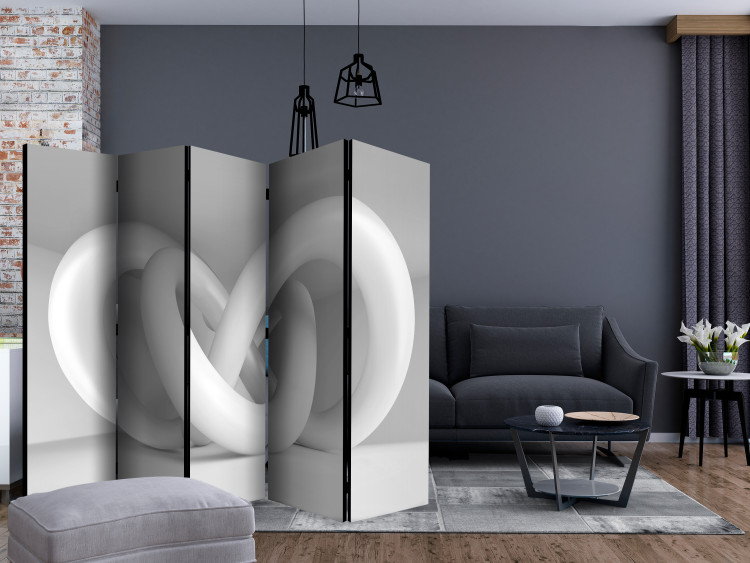Room Divider Screen White Weave II (5-piece) - black and white abstraction with 3D shape 132903 additionalImage 4