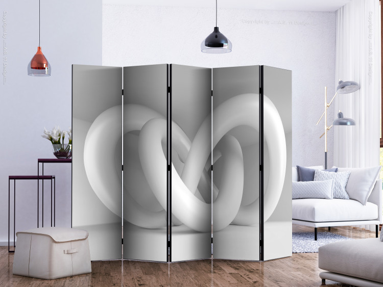 Room Divider Screen White Weave II (5-piece) - black and white abstraction with 3D shape 132903 additionalImage 2