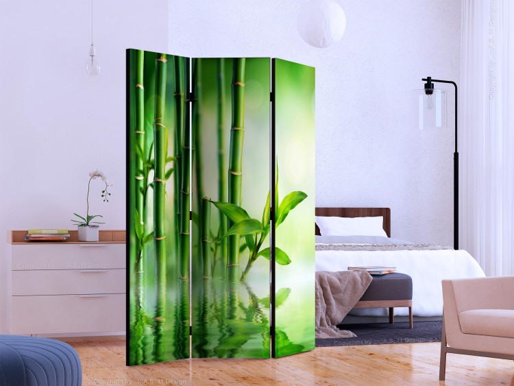 Room Divider Screen Bamboo Grove (3-piece) - simple green composition in zen style 133103 additionalImage 2