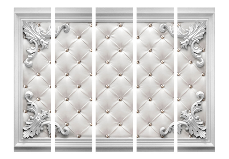 Folding Screen Quilted Leather II (5-piece) - elegant white design in ornaments 133203 additionalImage 3