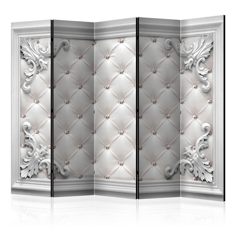 Folding Screen Quilted Leather II (5-piece) - elegant white design in ornaments 133203