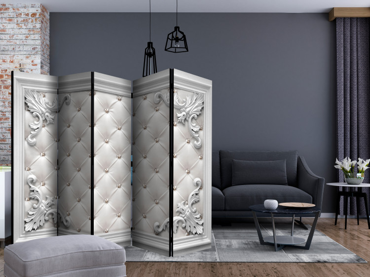 Folding Screen Quilted Leather II (5-piece) - elegant white design in ornaments 133203 additionalImage 4