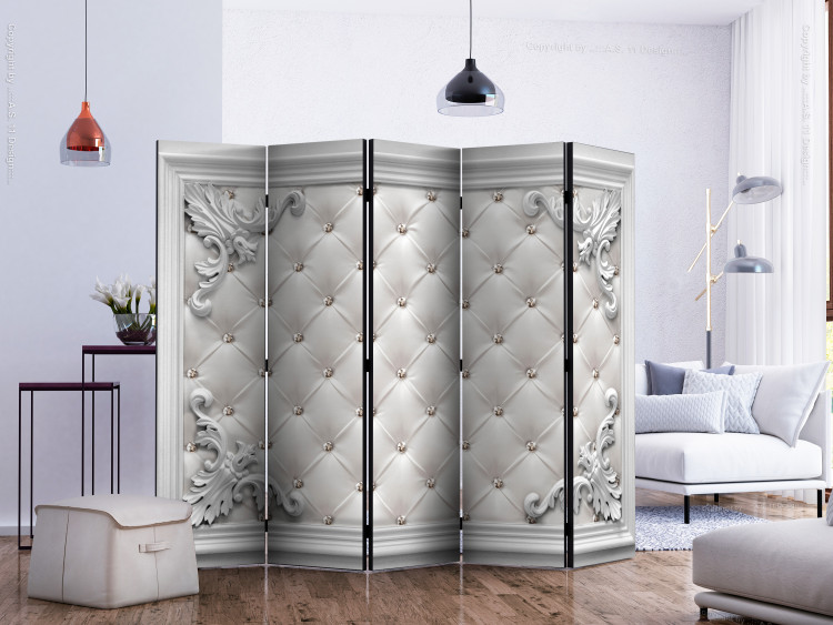 Folding Screen Quilted Leather II (5-piece) - elegant white design in ornaments 133203 additionalImage 2