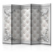 Folding Screen Quilted Leather II (5-piece) - elegant white design in ornaments 133203