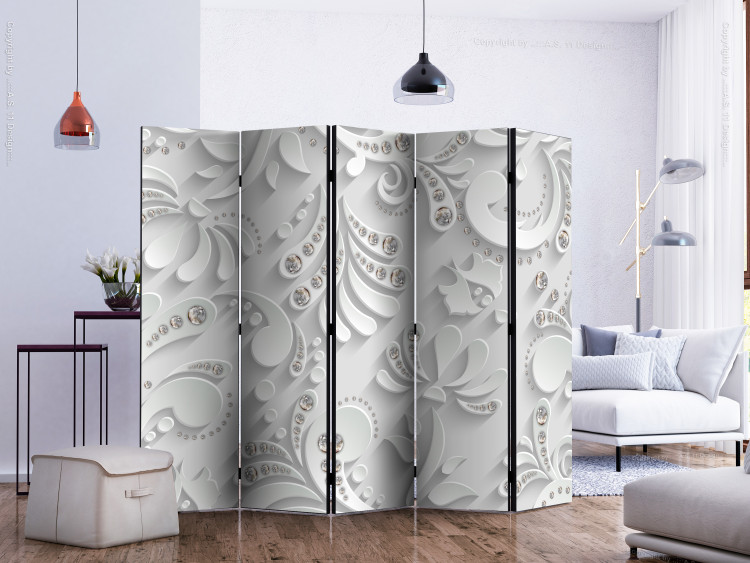 Folding Screen Flowers in Crystals II (5-piece) - abstraction in white ornaments 133403 additionalImage 2