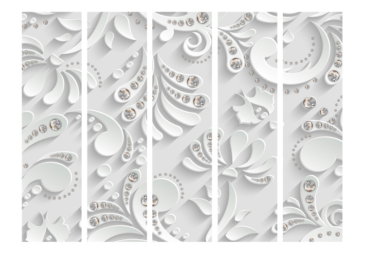 Folding Screen Flowers in Crystals II (5-piece) - abstraction in white ornaments 133403 additionalImage 3