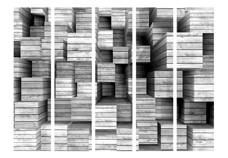 Folding Screen Gray Precision II - texture of wooden figures with 3D effect imitation 133603 additionalImage 3