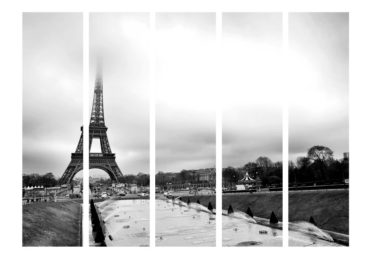Room Separator Paris: Eiffel Tower II - black and white cityscape architecture in fog 133803 additionalImage 3