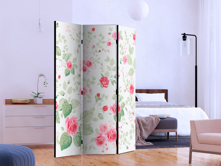 Room Divider Rosy Pleasures - romantic pink flowers with leaves on a light background 133903 additionalImage 2
