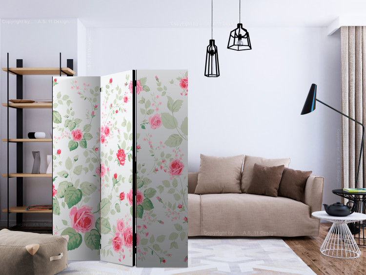 Room Divider Rosy Pleasures - romantic pink flowers with leaves on a light background 133903 additionalImage 4