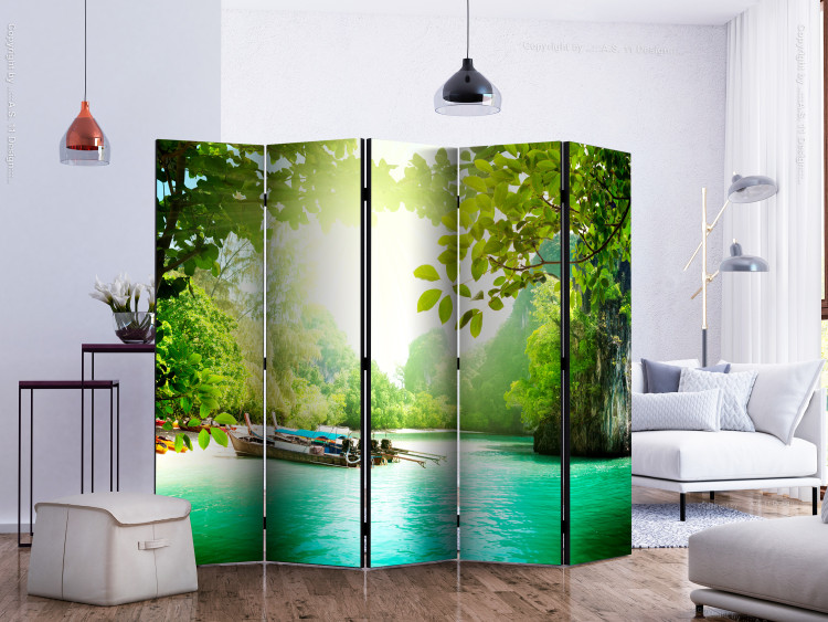 Room Divider Screen Safe Haven II - tropical landscape with sea and boats 134103 additionalImage 2