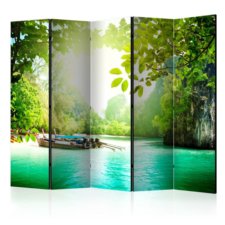Room Divider Screen Safe Haven II - tropical landscape with sea and boats 134103