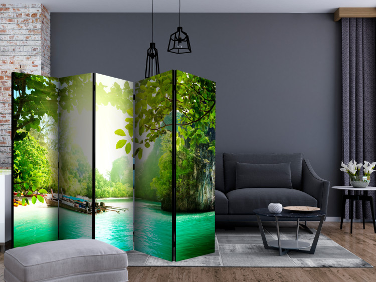 Room Divider Screen Safe Haven II - tropical landscape with sea and boats 134103 additionalImage 4