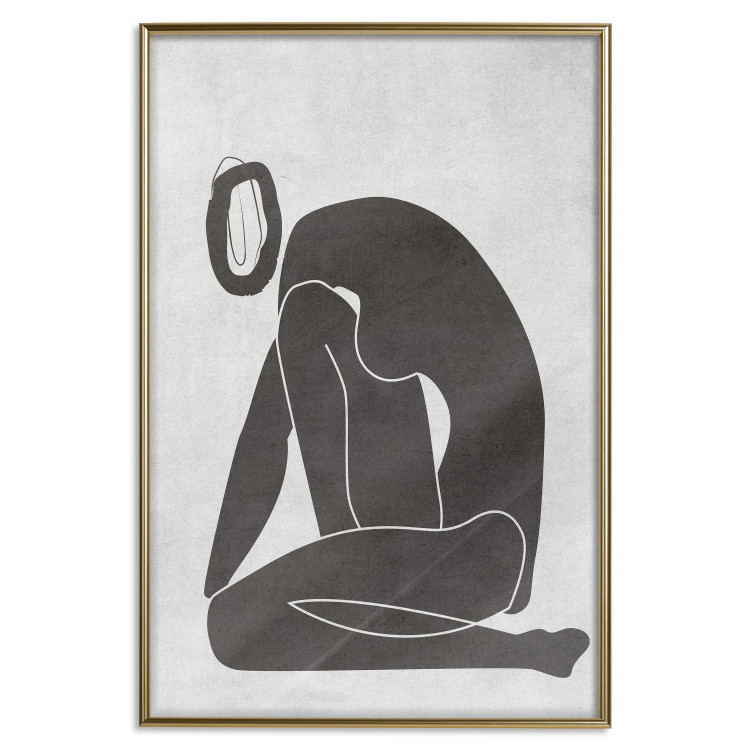 Poster Figure in Contemplation - dark silhouette of a kneeling woman on a gray background 134203 additionalImage 21