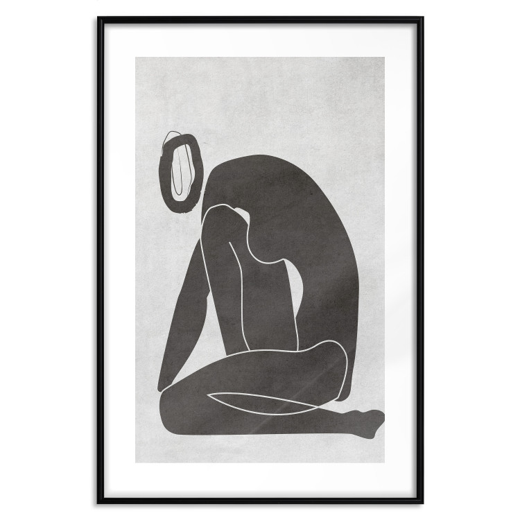 Poster Figure in Contemplation - dark silhouette of a kneeling woman on a gray background 134203 additionalImage 17