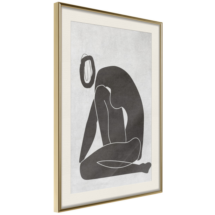 Poster Figure in Contemplation - dark silhouette of a kneeling woman on a gray background 134203 additionalImage 3
