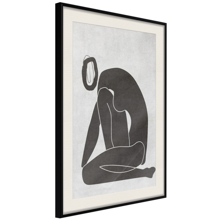 Poster Figure in Contemplation - dark silhouette of a kneeling woman on a gray background 134203 additionalImage 2