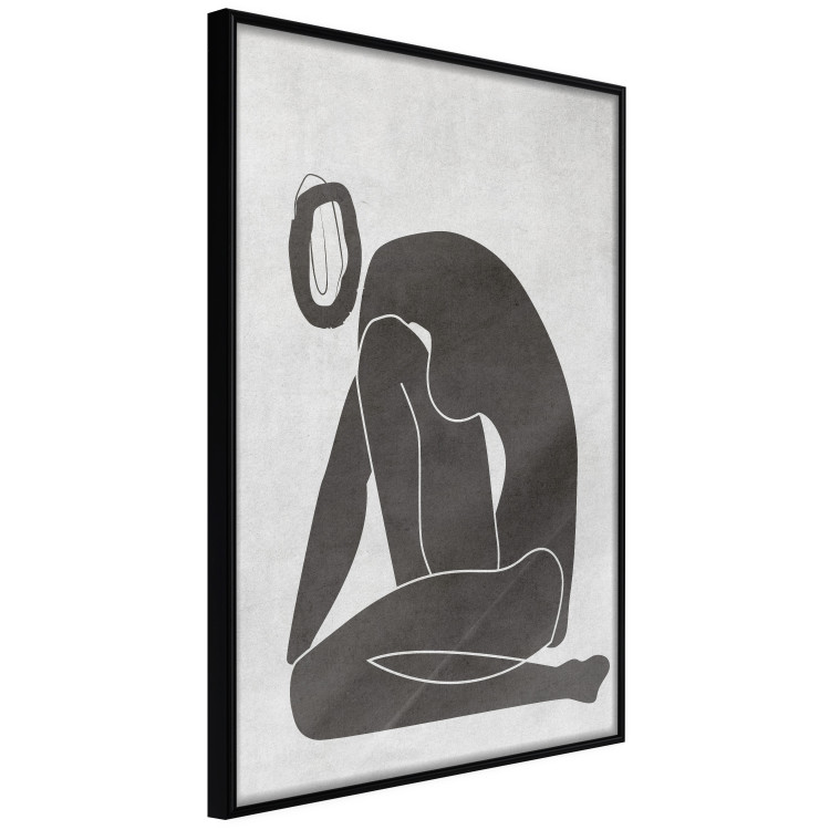 Poster Figure in Contemplation - dark silhouette of a kneeling woman on a gray background 134203 additionalImage 13