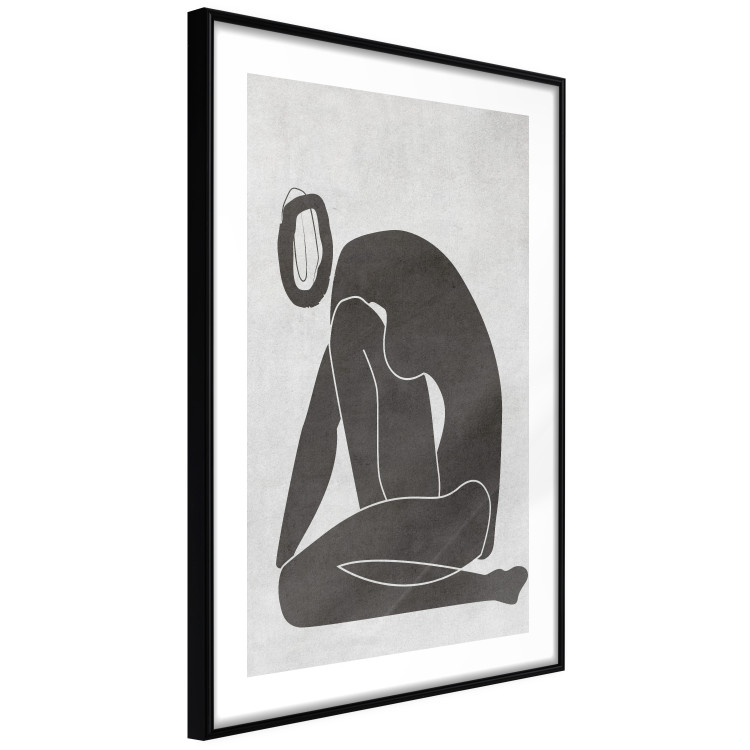 Poster Figure in Contemplation - dark silhouette of a kneeling woman on a gray background 134203 additionalImage 8