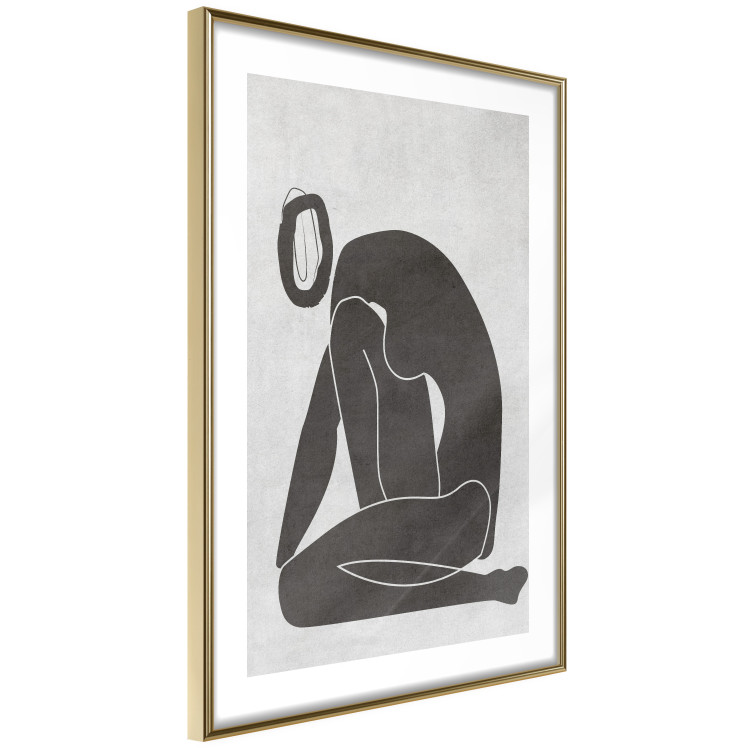 Poster Figure in Contemplation - dark silhouette of a kneeling woman on a gray background 134203 additionalImage 9