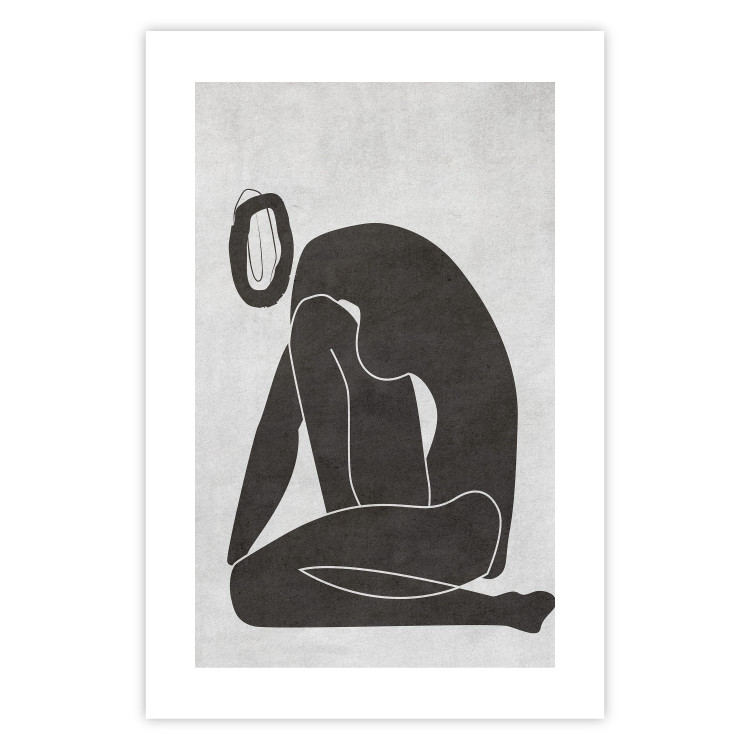 Poster Figure in Contemplation - dark silhouette of a kneeling woman on a gray background 134203 additionalImage 25
