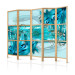 Room Separator Turquoise Idyll (3-piece) - blue abstraction in lily flowers 134303 additionalThumb 5