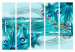Room Separator Turquoise Idyll (3-piece) - blue abstraction in lily flowers 134303 additionalThumb 7