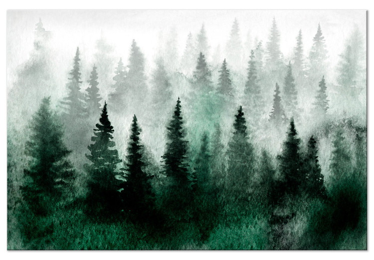 Canvas Print Misty Scandinavian Forest (1-piece) Wide - landscape of trees in fog 134603