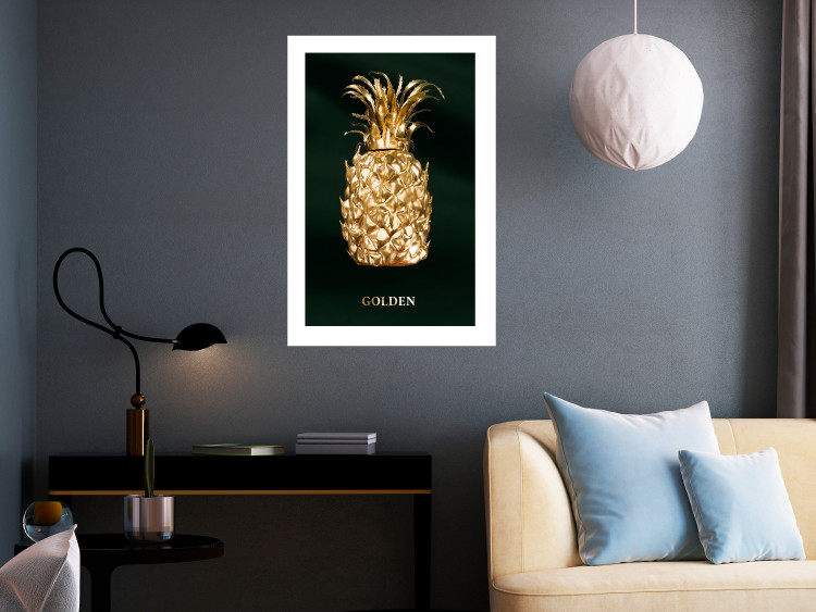Wall Poster Golden Exoticism - golden pineapple composition on a dark green background 135603 additionalImage 6
