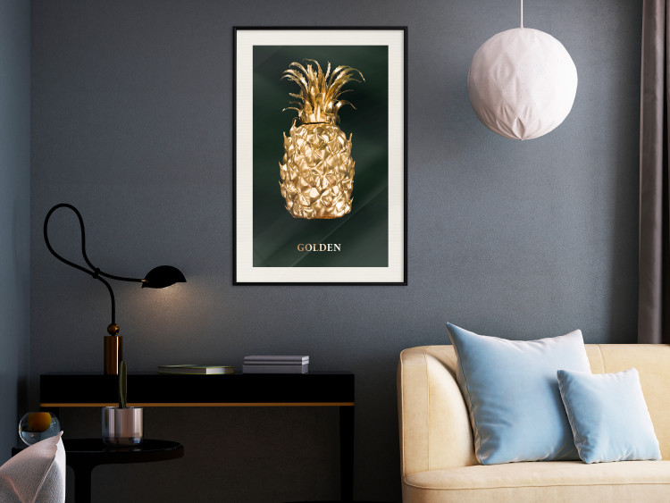 Wall Poster Golden Exoticism - golden pineapple composition on a dark green background 135603 additionalImage 26