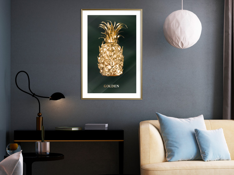 Wall Poster Golden Exoticism - golden pineapple composition on a dark green background 135603 additionalImage 2